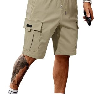 JMIERR Men's Casual Stretch Cargo Shorts | Drawstring Elastic Waist, Multi Pockets, Summer Work Short, Classic