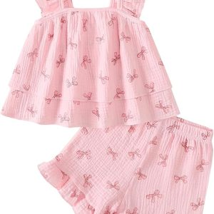 Jecson Toddler Girl Outfits Baby Girl Summer Clothes Sleeveless Ruffle Dress Tops and Shorts Clothing Sets 12M-4Y