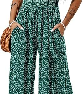 Dokotoo Women's Loose Overalls Jumpsuits One Piece Sleeveless Rompers | Boho Printed Jumpsuit, Sleeveless Wide Leg Jumpsuits for Women, Womens Summer Outfits, Square Neck,Loose Fit Casual Long Pant