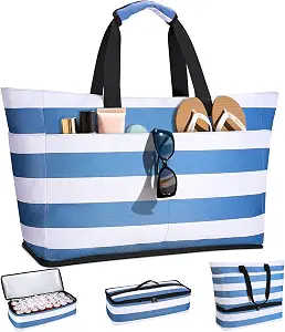 54L Large Beach Bag with Detachable Cooler, Waterproof Sandproof Beach Bags for Women, Duffle Bag for Diving/Swimming