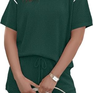 Ekouaer Womens Knit 2 Piece Short Sets 2026 Short Sleeve Top and Shorts Lounge Sets for Women Beach Vacation Summer Outfits