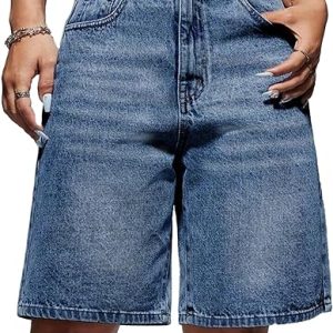 EMMIOL Women Jorts Wide Leg Jeans High Waisted Denim Bermuda Shorts | Knee Length,Casual Daily Wear,Trendy Outfits Summer Hot Short Pants 90S Streetwear with Pocket