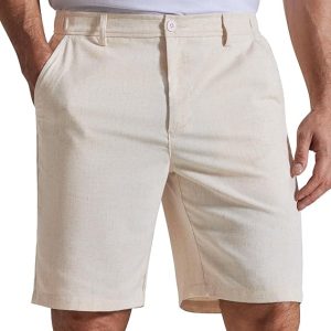 COOFANDY Mens Casual Shorts 9" Flat Front Elastic Waist Linen Dress Shorts | Premium Linen Blend Fabric, Lightweight, Breathable, Skin-Friendly, Straight Leg, Summer Beach Wear