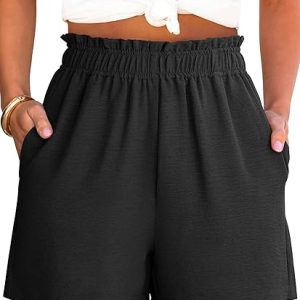 ANRABESS Shorts for Women Summer Casual with Pockets | Lightweight Comfy Breathable, Elastic High Waisted Wide Leg Shorts, Dressy Cute, Beach Vacation, Travel & Lounge Daily Wear