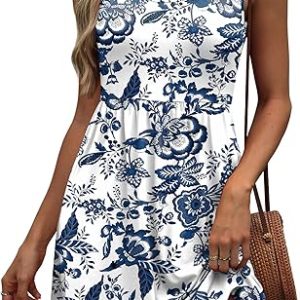 WIHOLL Women's Summer Dress 2026 A-Line Sleeveless Casual Sundress with Pockets Floral/Solid