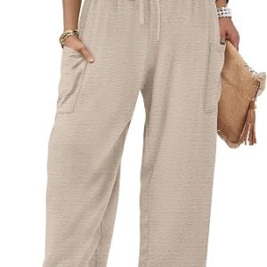 Sampeel Wide Leg Pants for Women Barrel Flowy Palazzo Elastic Waist Trousers with Pockets Summer Beach Vacation Outfits
