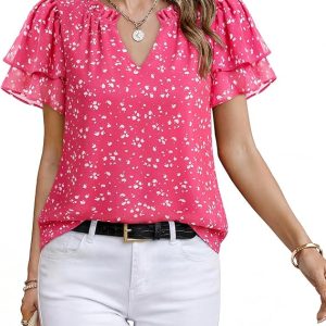 Timeson Womens Short Sleeve Blouses Tops Chiffon Business Work Shirts | Versatile – From Office to Weekend. Flattering Fit for Tummy & Arms. Lightweight, Breathable, Wrinkle-Resistant & Fully Lined