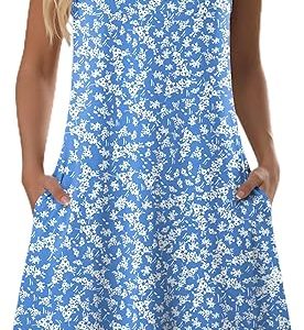 Zeagoo Womens Summer Dress 2026 Sleeveless Casual A-Line Tshirt Sundresses | Dress With Pocket,Floral Print,Crewneck,Aline Flowy Swing Mini Dress,Loose Tank Tshirt Dress,For Beach Vocation