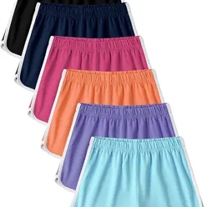 Poroka 6 Pack Girls Cotton Athletic Shorts Toddler Summer Dolphin Running Sports Shorts Kids Casual Active Short