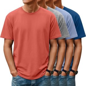 Huukeay 4 Pack Mens Short Sleeve Cotton T Shirts | Crew Neck, Loose Fit, Tees, Casual, Basic, Baggy, Comfy, Summer, Work, Sports, Breathable, Stretch, Comfortable, Cozy, Tops
