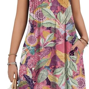 Zeagoo Women Summer Casual Dress 2026 Sleeveless Midi Tank Sundress with Pockets V Neck Buttons Pleated A Line Tshirt Dress