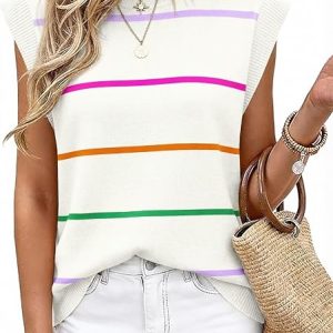 WIHOLL Tank Tops for Women Summer Lightweight Sweater Fashion Clothing Crew Neck T Shirts Cap Sleeve Business Casual Outfit