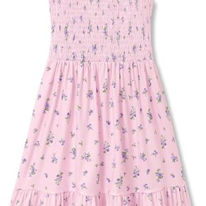 Girls Casual Dress, Solid & Ditsy Floral Print Sundress Size 6-16 | Soft lightweight fabric, flutter sleeves and flexible smocked waist. Perfect for everyday, beach and holiday for big girls
