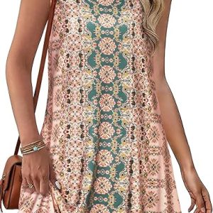 elescat Summer Dresses for Women Boho Sleeveless Pocket Tshirt Sundresses | Two Hidden Pockets, Solid or Floral, Casual Flowy A Line, Loose Beach Cover Up, 2026 Fashion Vintage Outfits, Vacation Crusie
