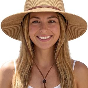 FURTALK Womens Wide Brim Sun Hat with Wind Lanyard UPF Summer Straw Sun Hats for Women