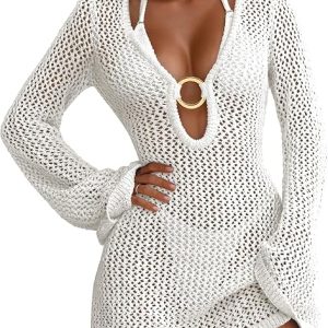 ANRABESS Women Beach Crochet Cover Ups Summer Knit Swimwear Mesh Bathing Suit Hollow Out Dress 2026 Vacation Swimsuit