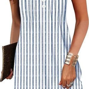Beach Dresses for Women 2026 Swimsuit Coverup Teacher Summer Dress Sundress | Striped Sun Dresses,Vacation,Boho Beach Cover Ups,School Teacher,Bathing Suits,Button Down,Sleeveless,ETCYY Summer Dress