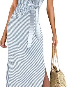 ANRABESS Womens Summer Casual Sleeveless T Shirt Midi Dress Slim Fit Tie Waist Split Tank Long Dresses 2026 Vacation Sundress