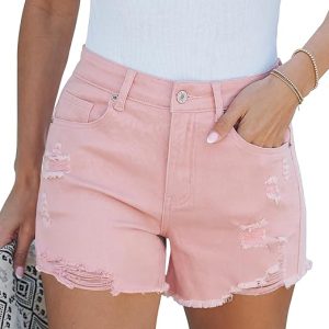 luvamia Jean Shorts for Women High Waisted Stretchy Distressed Denim Shorts Ripped Frayed Raw Hem Summer Casual Shorts