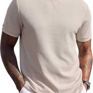 COOFANDY Men's Waffle T-Shirts Short Sleeve Casual Crew Neck Shirt Summer Plain Pullover Tees