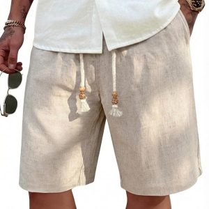 COOFANDY Men's Linen Shorts Casual 9"/ 7" Elastic Waist Drawstring Summer Beach Shorts