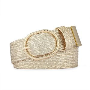 Straw Belts for Women Stretchy Woven Belt with Oval Buckle Elastic Belt for Dress Boho Waist Belt
