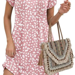Zeagoo Summer Dresses for Women Casual A Line Dress 2026 V Neck Short Dresses Floral Sundress Pleated Boho Dress