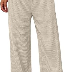 Sampeel Wide Leg Pants for Women Flowy Palazzo Drawstring Elastic Waist Trousers with Pockets Summer Beach Vacation Clothes