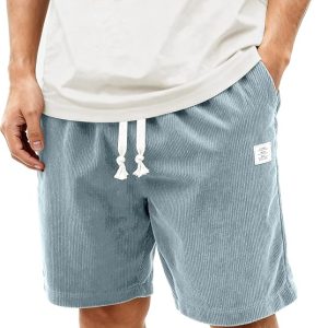 HOTake Men's Casual Corduroy Shorts 7 Inch Summer Beach Shorts | Soft and comfortable, elastic waist drawstring, loose fit, vintage, vacation, outdoor activities, lounge, streetwear
