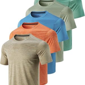 5 Pack Men’s Active Quick Dry Crew Neck T Shirts | Athletic Running Gym Workout Short Sleeve Tee Tops Bulk