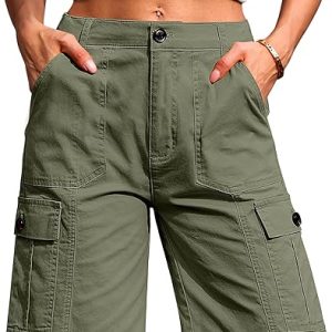 Eddoyee Bermuda Cargo Shorts for Women Casual Long Knee Length High Waisted Stretch Wide Leg Relaxed Fit