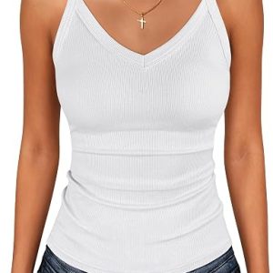 ANRABESS V Neck Tank Tops for Women Ribbed Knit Camisole 2026 Summer Casual Sleeveless Slim Fitted Basic Cami Shirts Clothes
