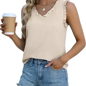 Sleeveless Tops for Women Ruffle V Neck Summer Tank Tops | Dressy Casual Blouses, Business Work Shirts, Lightweight Versatile Cute Tops, Trendy Clothes for Office, Beach, Daily Wear