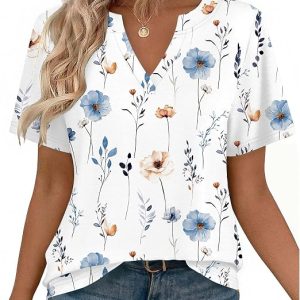 Zeagoo Womens Tops Short Sleeve V Neck Tee Shirts Cute Dressy Casual | Basic Clothing, Business Work Blouse, Loose Fit Tunic Fashion