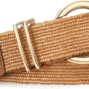 XZQTIVE Women Straw Woven Summer Belt for Dress Ladies Stretchy Elastic Raffia Rattan Boho Belt Fashion Waist Belts