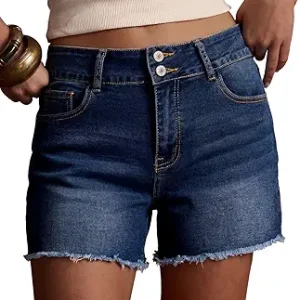 Sidefeel Women's Jean Shorts High Waisted Denim Shorts | Stretch Denim Fabric,Button Up,Summer,Raw Hem,Vacation,Casual Wear,5 Pockets