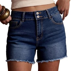 Sidefeel Women's Jean Shorts High Waisted Denim Shorts | Stretch Denim Fabric,Button Up,Summer,Raw Hem,Vacation,Casual Wear,5 Pockets