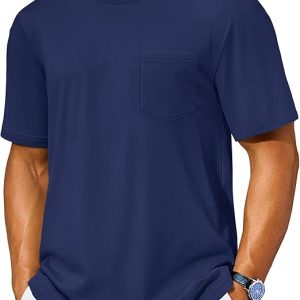 Cotrasen Mens T-Shirts Cotton Short Sleeve Crew Neck Pocket Tee Shirt | Pure Cotton, Soft Breathable, Regular Fit, Casual Daily Wear, Convenient Chest Pocket, Suitable for Casual Daily Commute