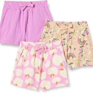 Amazon Essentials Girls and Toddlers' Cotton Pull-On Shorts, Breathable, Stretchy with Drawstring