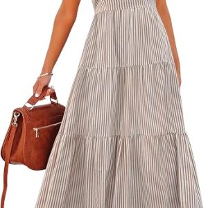 ANRABESS Womens Summer Midi Dresses Casual Striped Plaid Sleeveless Flowy Maxi Dress 2026 Beach Vacation Sundress