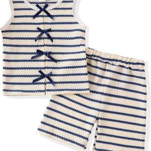 Toddler Kid Girl Summer Outfit Sleeveless Blouson + Casual Ruffled Shorts Cute Bow Summer Clothes Set 5-9 Years