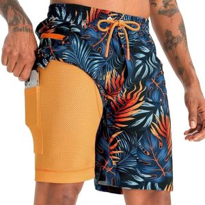 APTRO 2 in 1 Men's Swim Trunks 9" with Zipper Pockets Bathing Suit | Quick Dry Breathable Fabric, Elastic Waistband with Drawstring, Swimsuits for Beach, Hawaiian Long Shorts