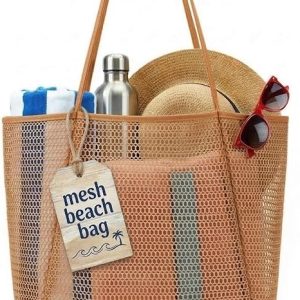 Rave Envy Large Mesh Beach Tote Bag - Waterproof Pool & Travel Beach Bag | Large Capacity | Sturdy Base | Lightweight Foldable Design | Quick-Drying Breathable Fabric | Spacious Multi-Pocket Storage