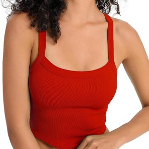 Tank Tops for Women Scoop Neck Crop Tops Athletic Workout Tops Cute Seamless Cami Ribbed Tank Top