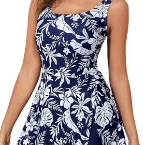 Aleumdr One Piece Swimdress Swimsuit for Women Tummy Control Split Swim Dress Skirt Bathing Suit with Pockets | Adjustable Straps, Removable Pads, Split Swim Skirt, Full Coverage Bathing Suits for Womens, Beach Modest Slimming Swimsuits