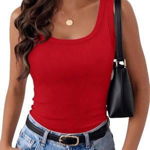Zeagoo Womens Square Neck Ribbed Tank Tops 2026 Summer Sleeveless Shirts | Basic Tops for Women, Business Casual Outfits, Women's Fashion, Trendy Clothes, Going Out Blouses, Fitted Undershirt