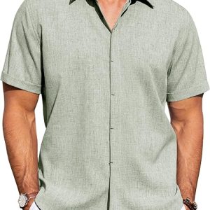 J.VER Men's Linen Shirts Casual Short Sleeve Button Down Shirt Beach Vacation Cruise Summer Wedding Cotton Tops