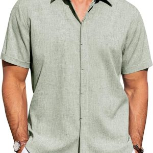J.VER Men's Linen Shirts Casual Short Sleeve Button Down Shirt Beach Vacation Cruise Summer Wedding Cotton Tops