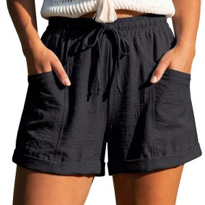 ONLYSTORY Womens Summer Shorts Casual High Waist Drawstring Shorts | Womens Shorts with Pockets,Lightweight,Going Out,Baggy,Beach Vacation Shorts,Resort Wear,Lounge Bottoms