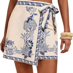 MakeMeChic Women's Summer Boho Wrap Mini Skirt Beach Vacation Short Skirts